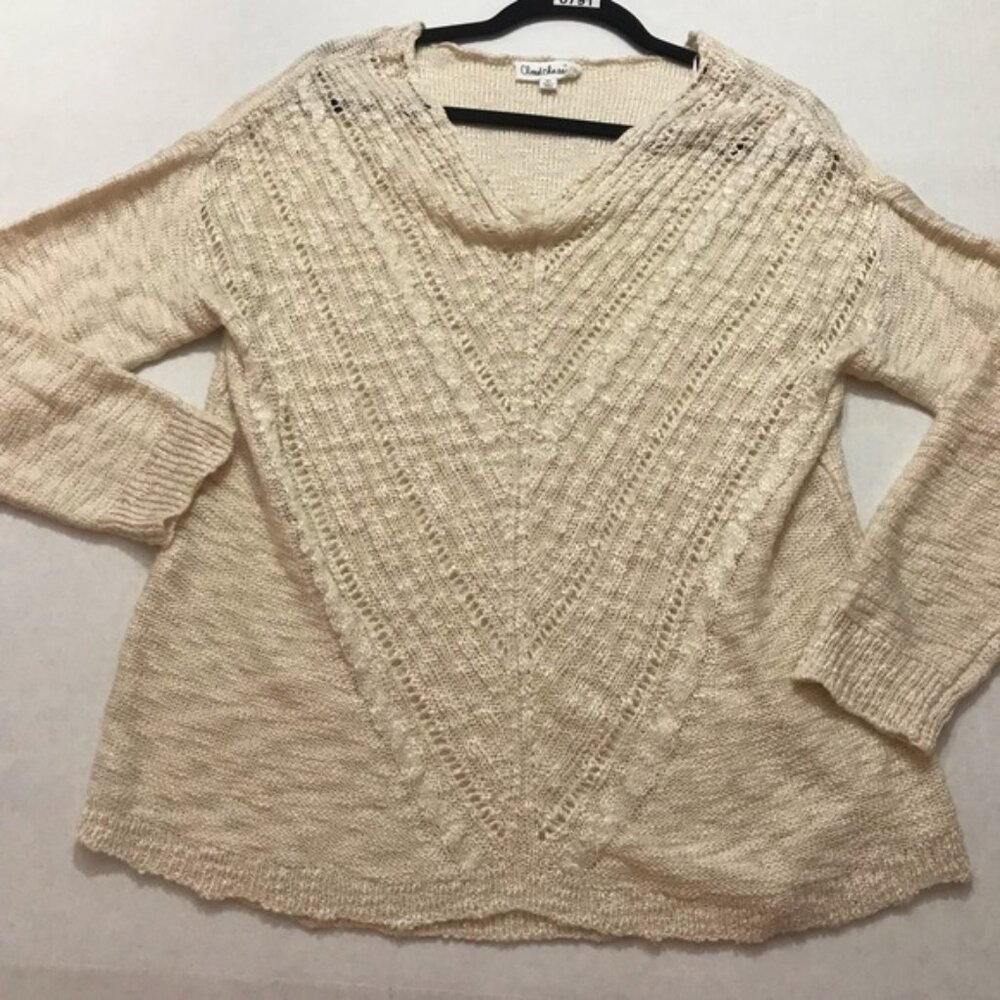 Anthropologie Cloud Chaser Cream Open Knit Sweater